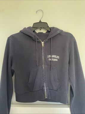 brandy melville Zip-Up Hoodie with "Los Angeles California" Text - Navy